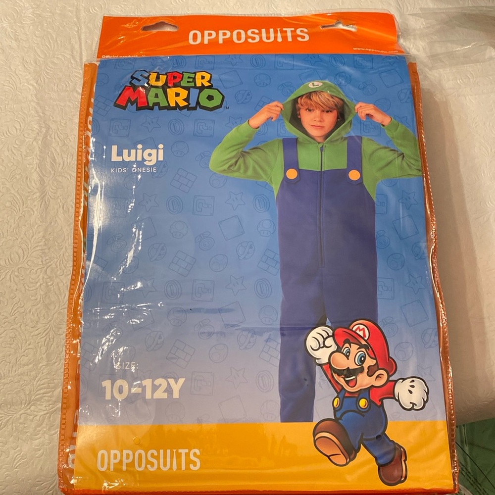 Super Mario Luigi Opposuits Costume for Kids- Size 10-12- New in Package